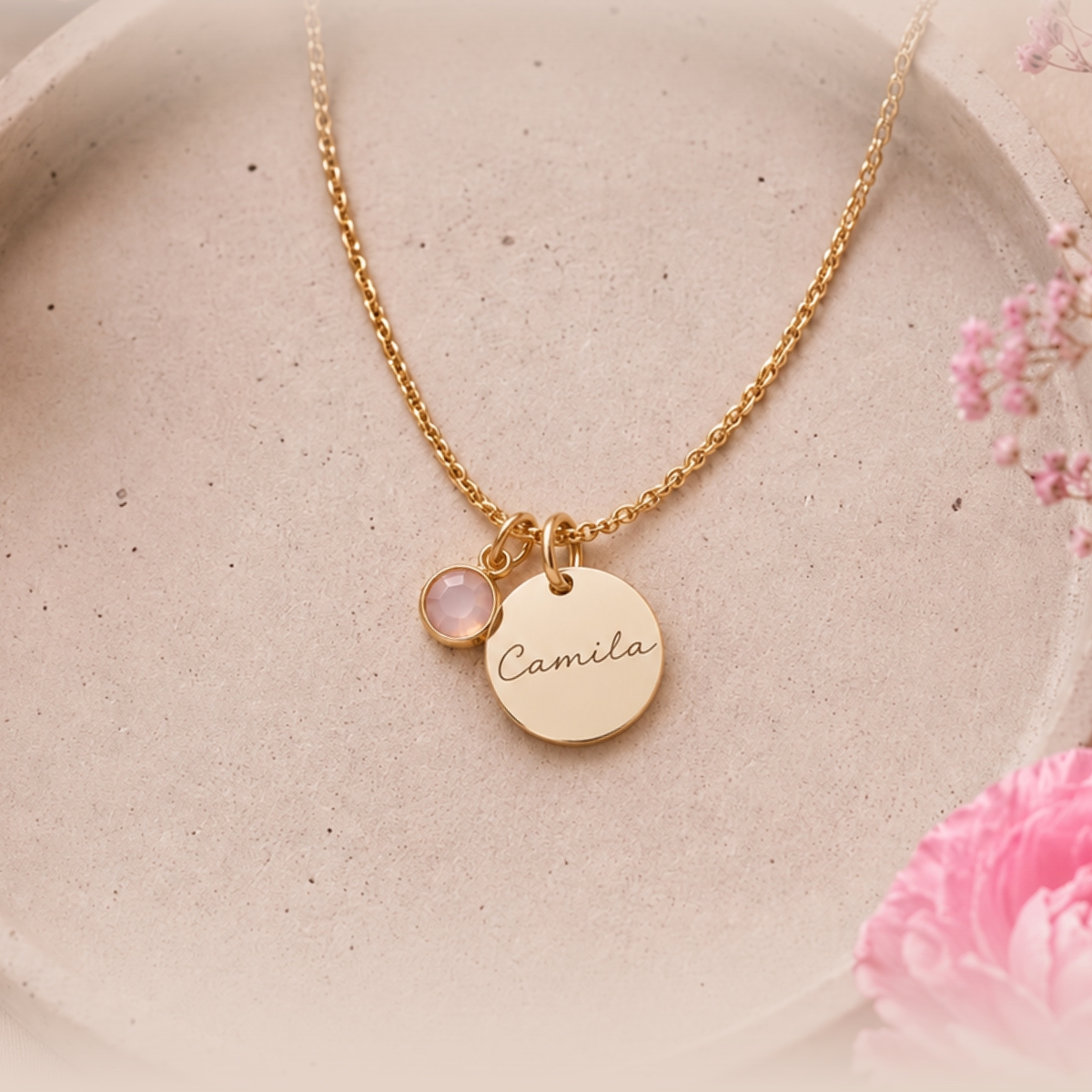 Collar circle con birthstone personalizado